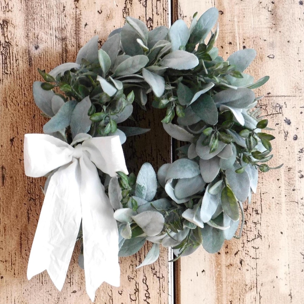 Small Lambs Ear Wreath, Small Cabinet Wreath, Mini Window Wreath, Mini Lambs Ear